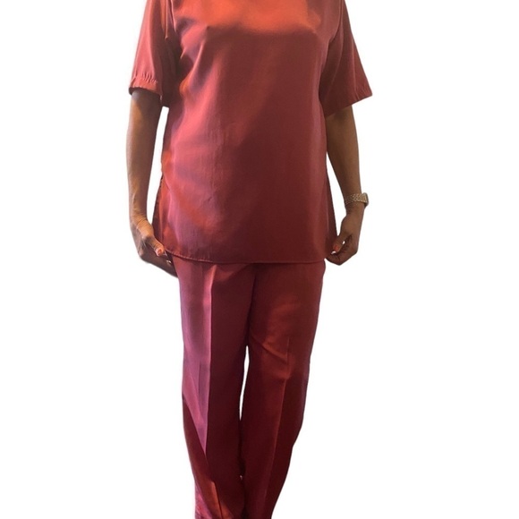 ALFRED Dunner classic pant suit vintage 80s/ 90s L Berry polyester sizeL pull on - Picture 1 of 14